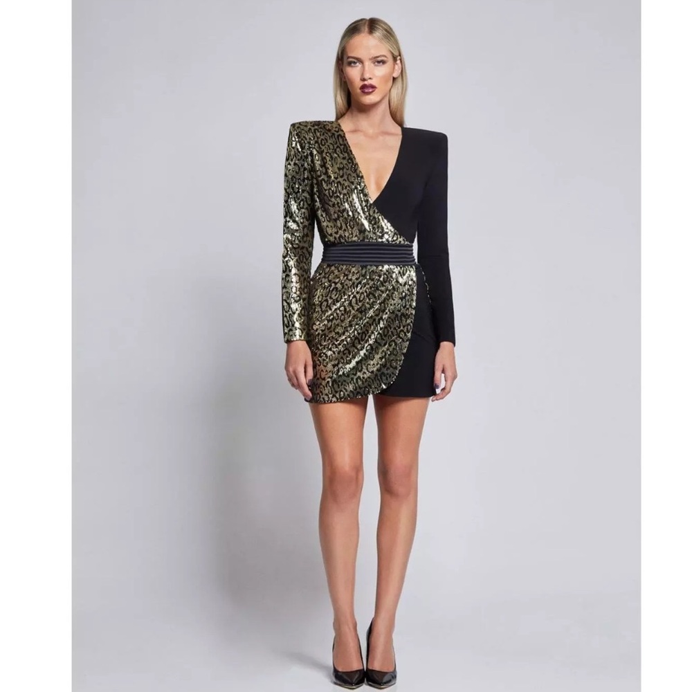 Zhivago The Shakedown Sequined Faux-Wrap Mini Dress New! Size 6 US Leopard print